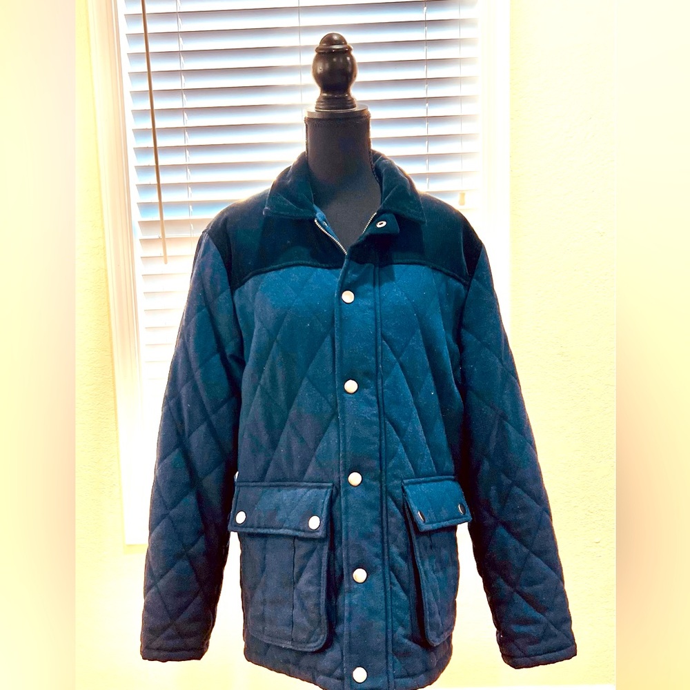 Banana Republic Mens Coat Jacket Blue Quilted Corduroy Wool Blend Lined, Medium
